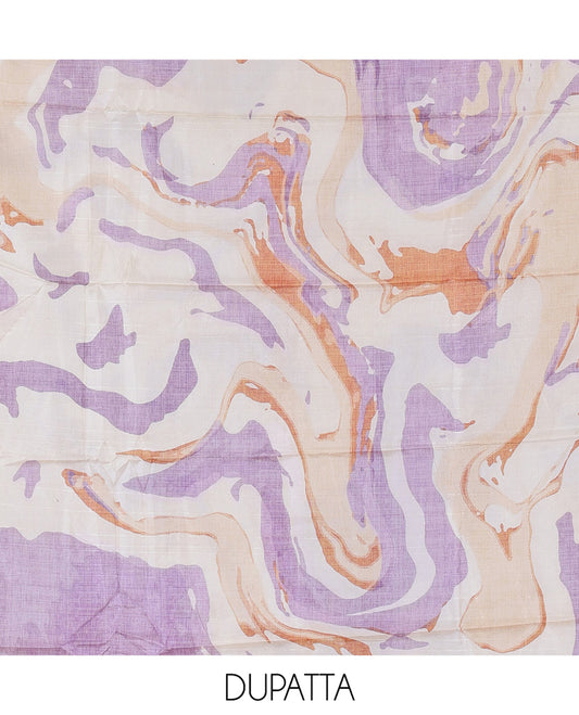 Lavender Semi-Bhagalpur Cotton Material Churidar Features Plain Top, a Santoon Bottom, and Contrast Abstract Printed Dupatta