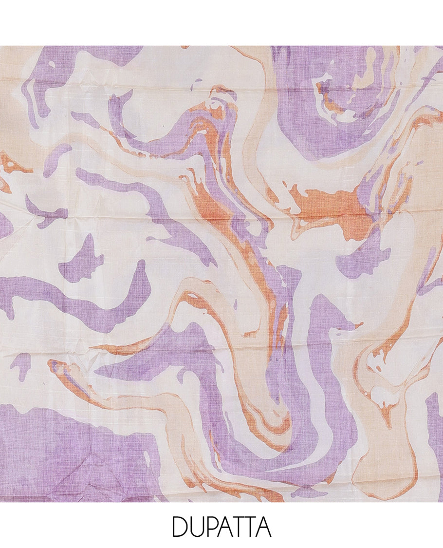 Lavender Semi-Bhagalpur Cotton Material Churidar Features Plain Top, a Santoon Bottom, and Contrast Abstract Printed Dupatta