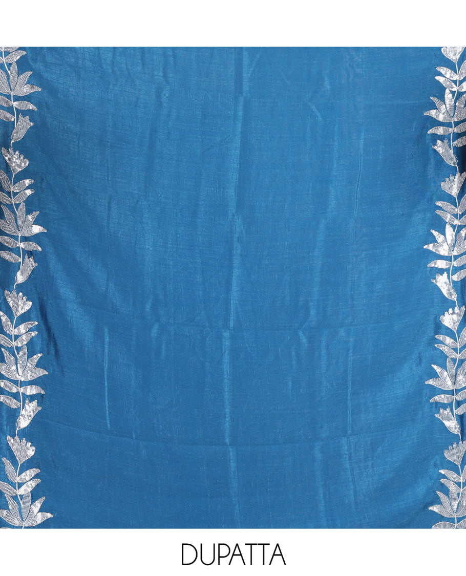 Pink Material Churidar Set, Detailed with Floral Motifs Sequins-Thread Embroidered on Its Vichitra Silk Top, Comes with a Contrast Santoon Bottom, and Paired with a Vichitra Silk Floral Embroidered Scallop Dupatta