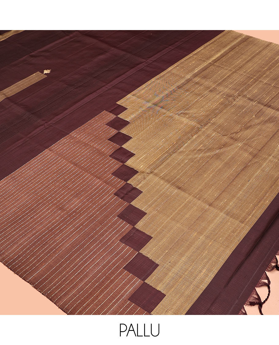 Borderless Brown Mayuri Soft Silk Saree, Crafted with Zari Buttas All Over Its Body, Highlighted by a Uniquely Patterned Pallu, and Paired with a Matching Blouse