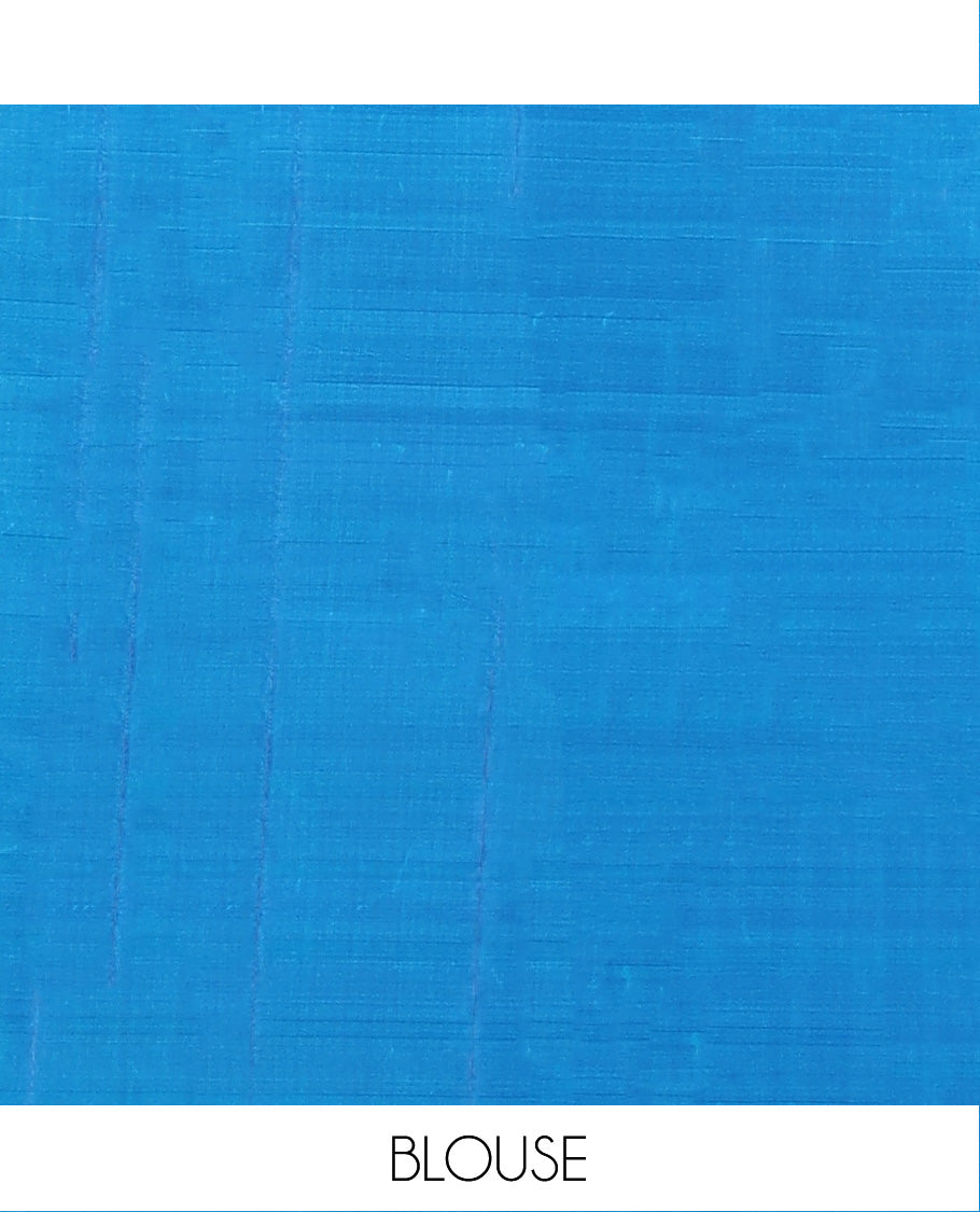 Blue zari striped Vasundhara silk mix saree, zari border of round motifs, and pallu of intricate designs