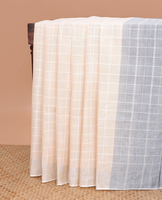 Sandal all-over checked design jute cotton saree with striped border