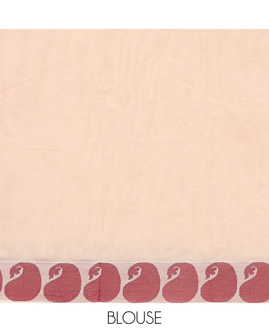 Sandal leaf motifs kanchi cotton saree, manga motifs border and pallu of leaf and geometric patterns