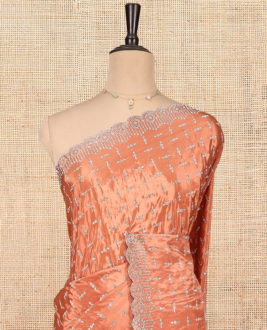 Orange Designer Saree, Charmingly Accented with Stonework, a Scallop Stonework Border, and Matching Blouse