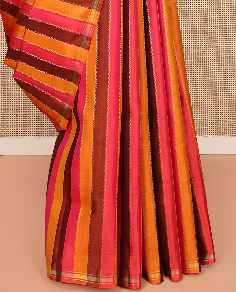 Multi-color Mayuri Soft Silk Saree, Elevated with Rangat-Style Stripes and Neli Stripes On Its Body, Subtle Zari Border, Floral Jaal Pallu, and Paired with a Matching Blouse