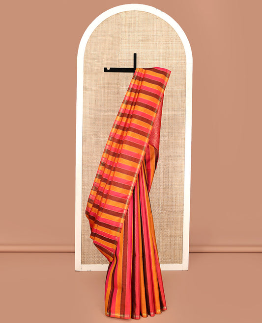 Multi-color Mayuri Soft Silk Saree, Elevated with Rangat-Style Stripes and Neli Stripes On Its Body, Subtle Zari Border, Floral Jaal Pallu, and Paired with a Matching Blouse