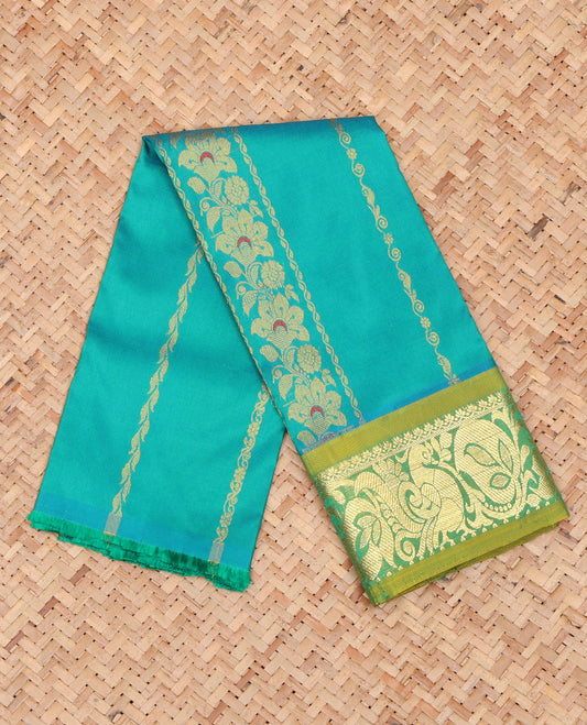 Green Pure Silk Navarathna Pavadai Material Set