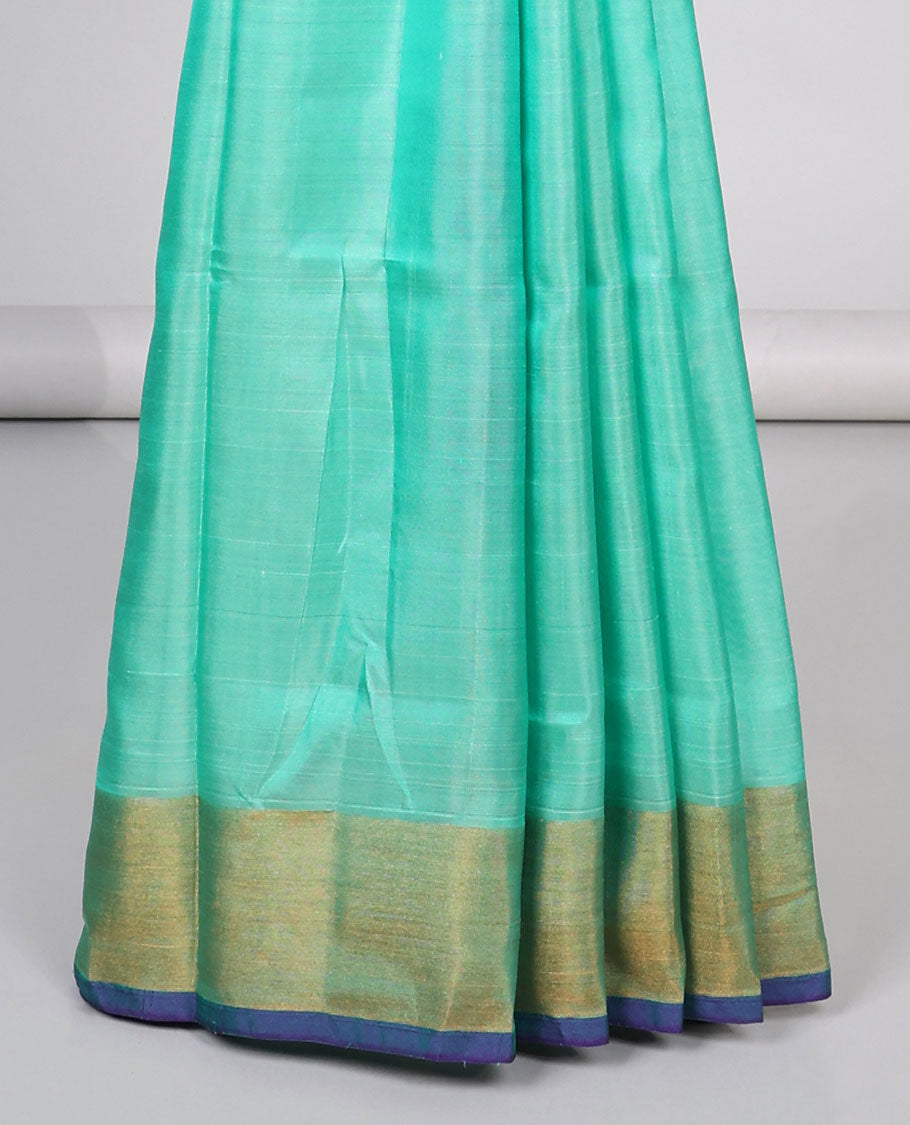 Blue uppada silk saree with contrast plain border & striped pallu