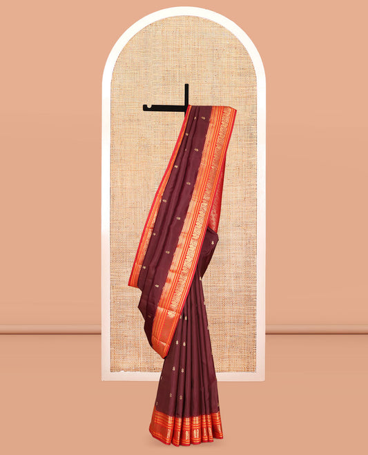 Maroon Vasundhara Lite Silk Mix Saree, Crafted with Pakshi Buttas, a Contrast Mayil Border, Mayil Pallu, and a Contrast Blouse