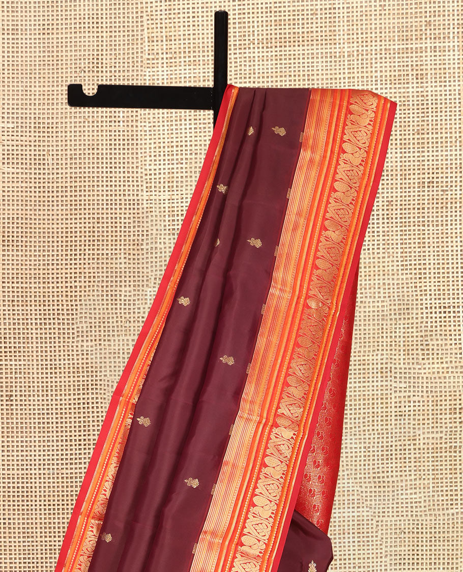 Maroon Vasundhara Lite Silk Mix Saree, Crafted with Pakshi Buttas, a Contrast Mayil Border, Mayil Pallu, and a Contrast Blouse