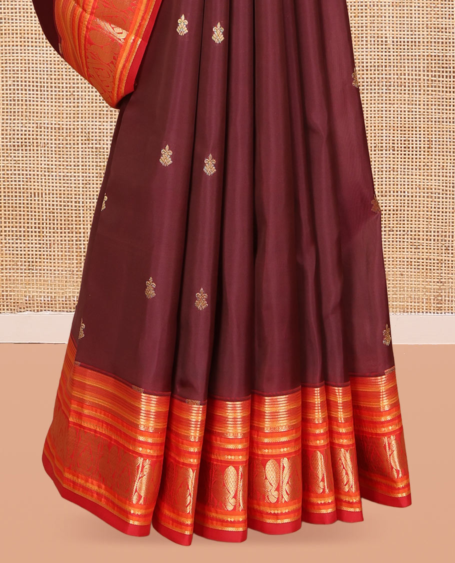 Maroon Vasundhara Lite Silk Mix Saree, Crafted with Pakshi Buttas, a Contrast Mayil Border, Mayil Pallu, and a Contrast Blouse