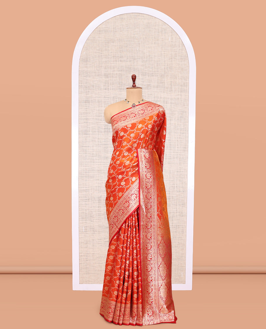 Orange Semi-Banaras Nylon Saree