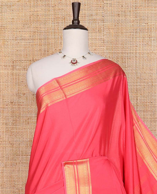 Peach mysore silk saree with self zari design border & striped pallu