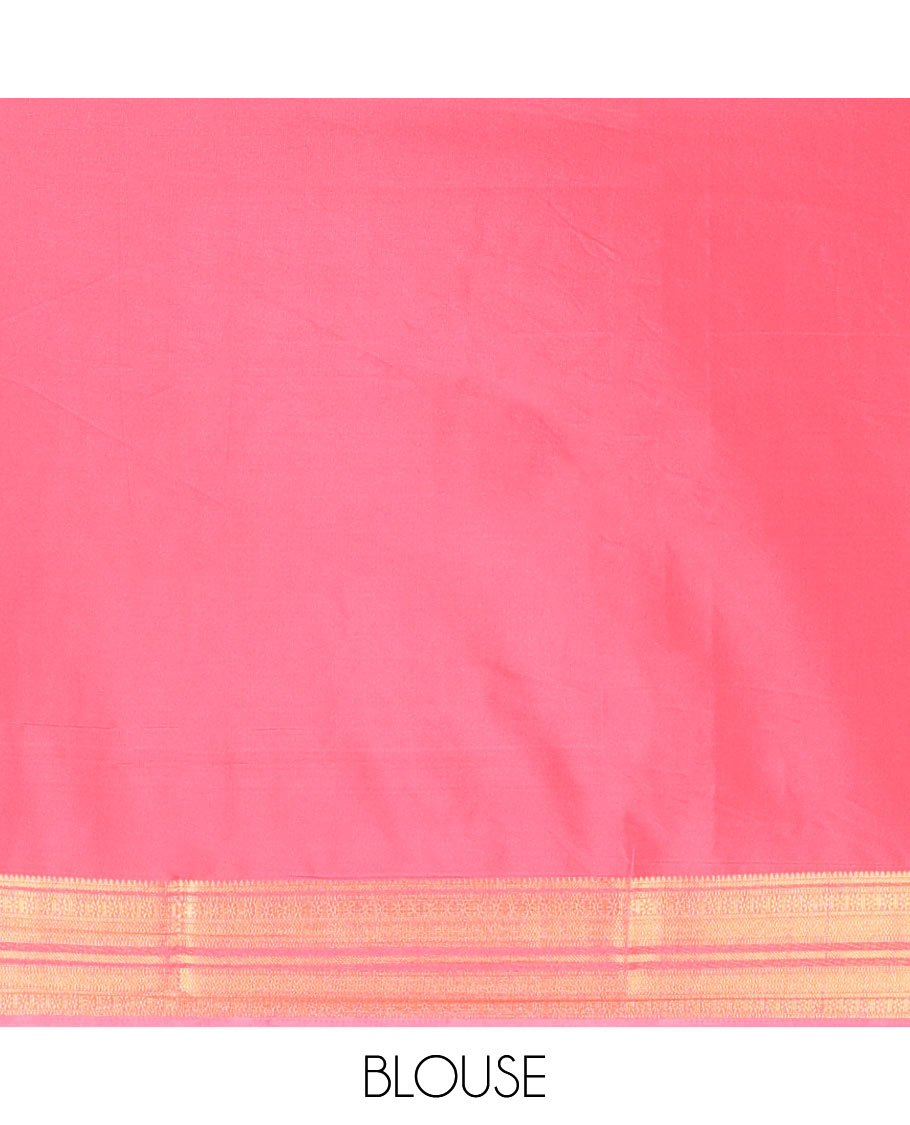Peach mysore silk saree with self zari design border & striped pallu