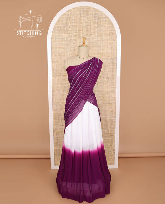 White & Violet  georgette half saree with plain blouse & striped design dhavani
