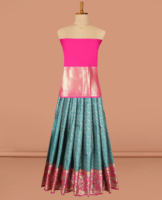 Blue Art Silk Pavadai Material Set