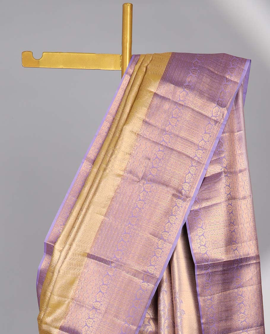 Mustard floral jacquard budget silk saree with contrast floral zari border & pallu of floral zari design