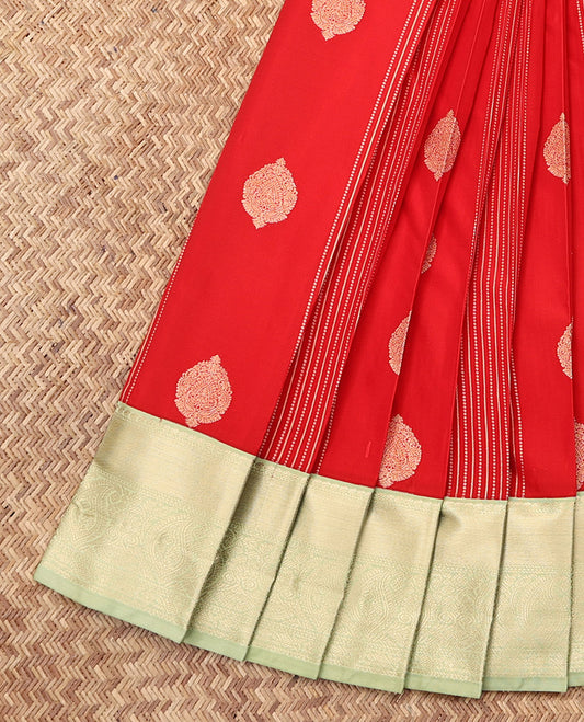 Orange Budget Silk Saree, Finely Crafted with Zari Buttas and Stripes, Complemented by a Contrast Traditional Zari Border, Grand Pallu, and a Contrast Blouse