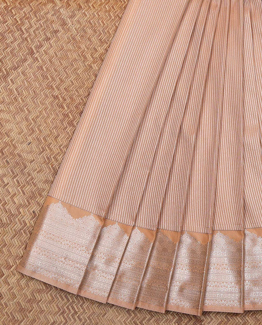 Light Sandal Budget Silk Saree, Subtly Enriched with Zari Stripes All Over Its Body, Complemented by Contrast Traditional Zari Designs Woven Border, Contrast Grand Pallu and Paired with a Contrast Blouse