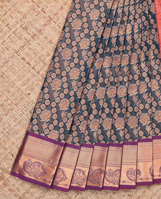 Blue Budget Silk Saree, Beautified with Jacquard, Complemented by Contrast Traditional Zari Border, Grand Pallu, and a Contrast Blouse