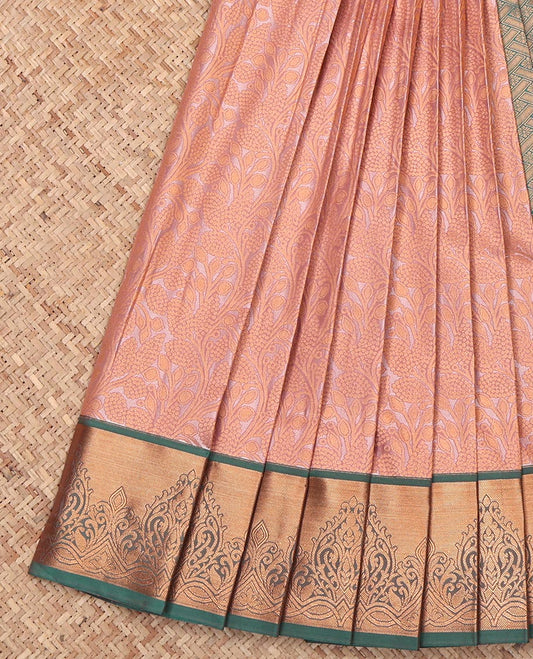 Peach Budget Silk Saree, Crafted with Jacquard Design, Complemented by a Contrast Zari Border, Intricate Pallu, and a Contrast Blouse