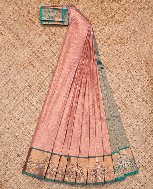 Peach Budget Silk Saree, Crafted with Jacquard Design, Complemented by a Contrast Zari Border, Intricate Pallu, and a Contrast Blouse