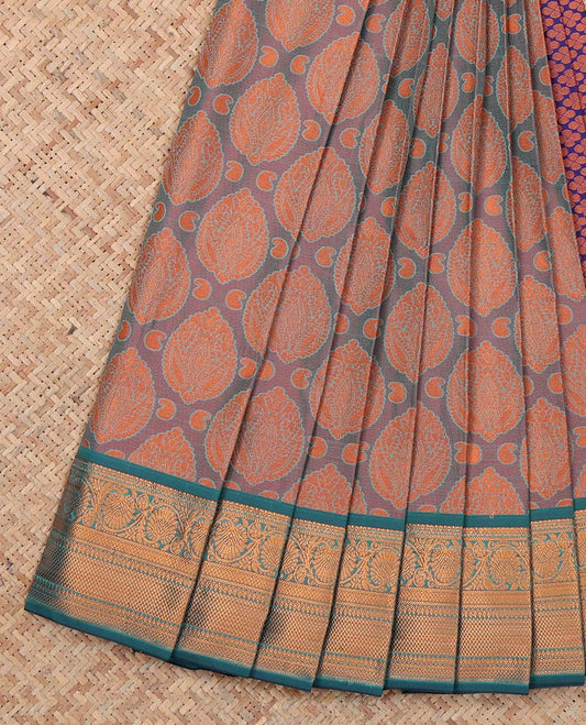 Blue-Purple Dual-Tone Budget Silk Saree, Enriched with Jacquard Design, Complemented by Contrast Traditional Zari Border, a Jaal Pallu and a Contrast Blouse