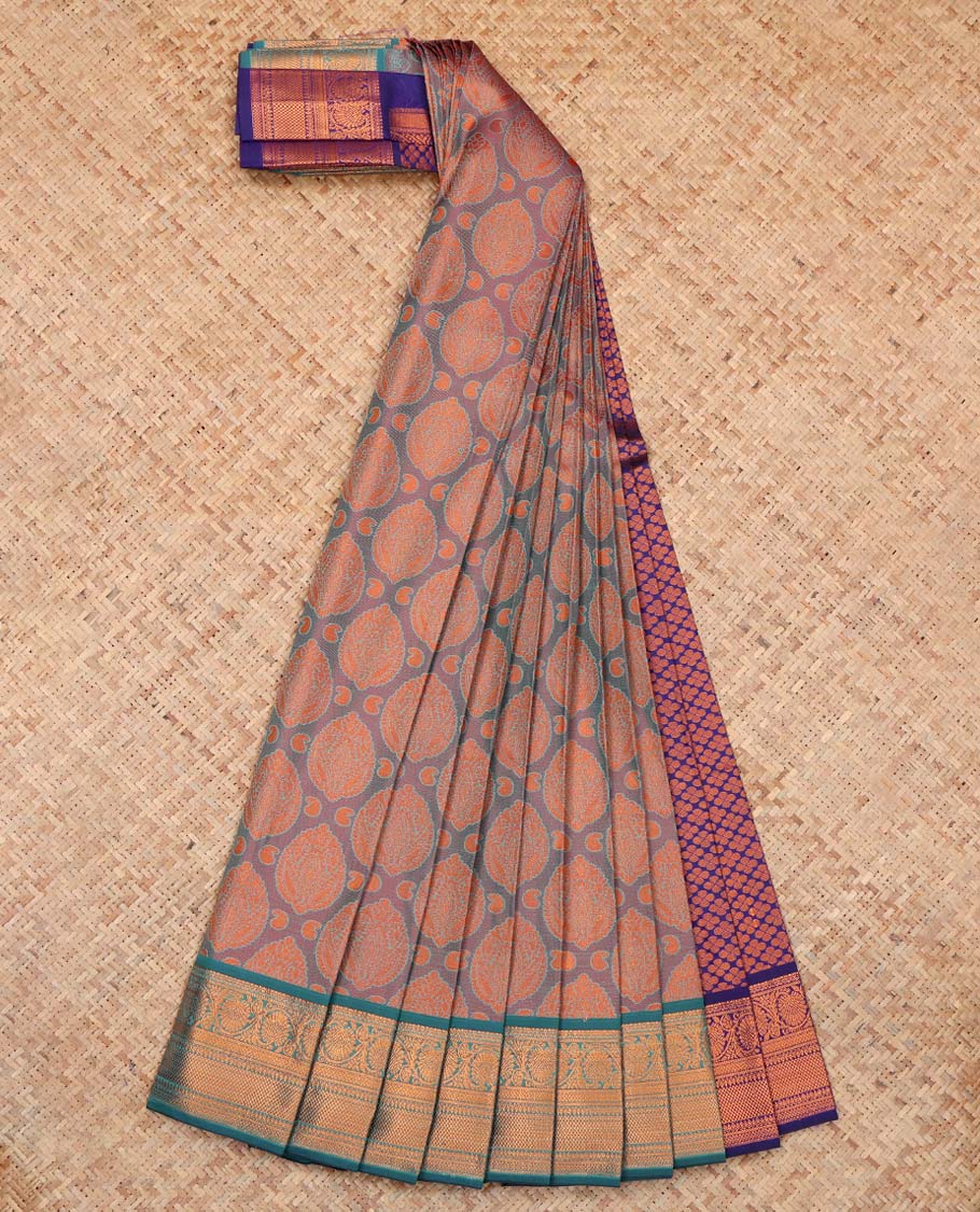 Blue-Purple Dual-Tone Budget Silk Saree, Enriched with Jacquard Design, Complemented by Contrast Traditional Zari Border, a Jaal Pallu and a Contrast Blouse