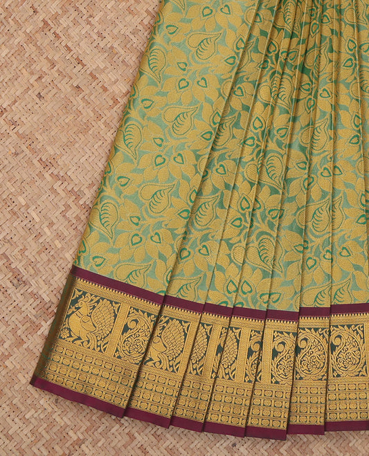 Pista Green Budget Silk Saree, Styled with Jacquard Design, a Contrast Traditional Zari Border, Grand Pallu, and a Contrast Blouse