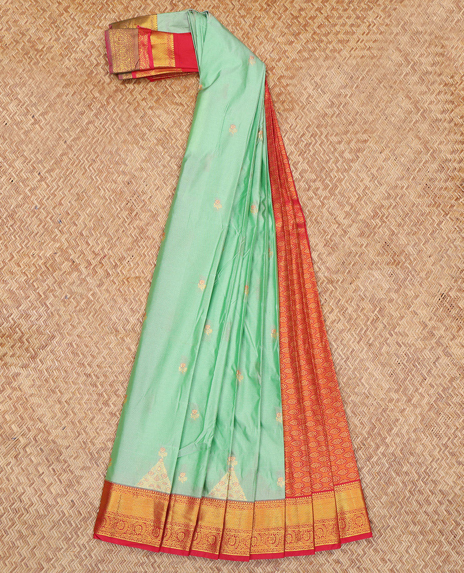 Blue Budget Silk Saree, Enriched with Zari Butta, Complemented by a Contrast Traditional Zari Border, Grand Pallu, and Contrast Blouse