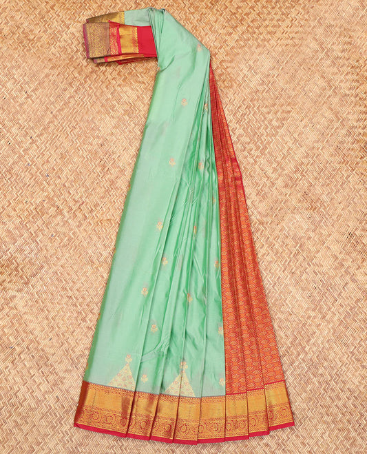 Blue Budget Silk Saree, Enriched with Zari Butta, Complemented by a Contrast Traditional Zari Border, Grand Pallu, and Contrast Blouse