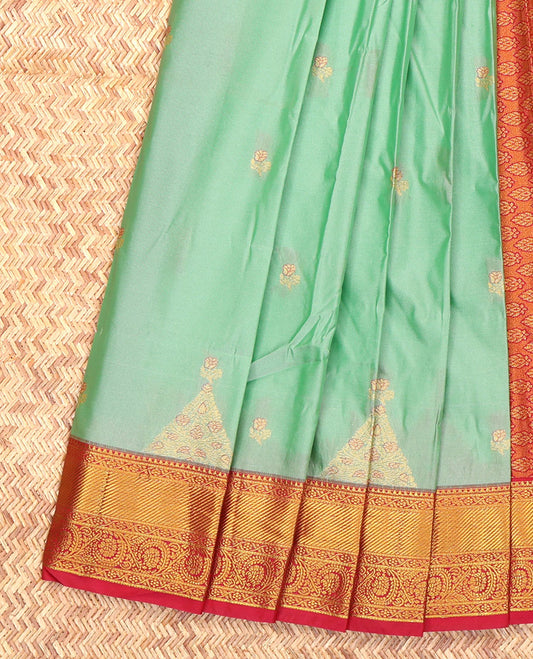 Blue Budget Silk Saree, Enriched with Zari Butta, Complemented by a Contrast Traditional Zari Border, Grand Pallu, and Contrast Blouse