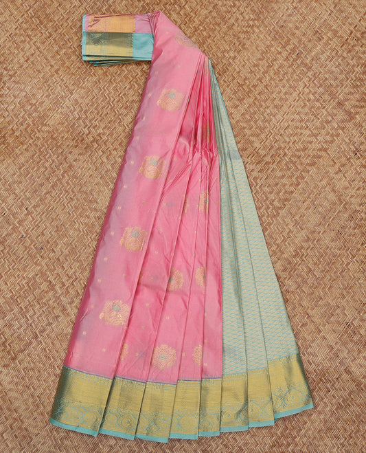 Pink Budget Silk Saree, Crafted with Zari Buttas, a Contrast Traditional Zari Border, Grand Pallu, and a Contrast Blouse