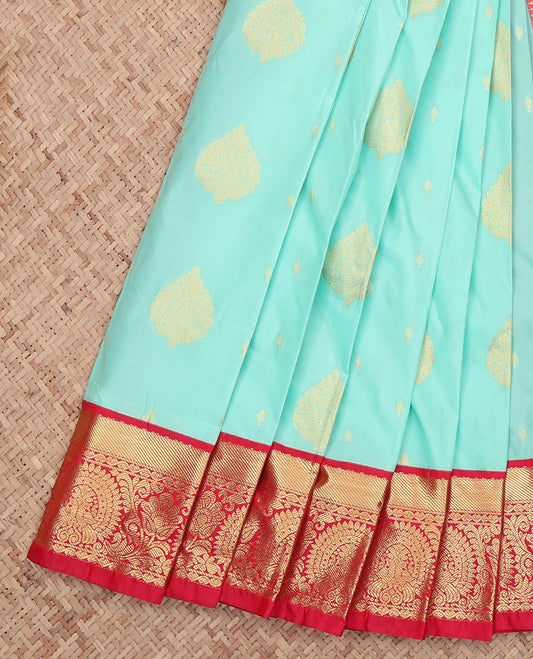 Turquoise Butta Budget Silk Saree