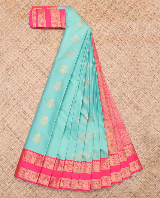 Turquoise Zari Butta Budget Silk Saree