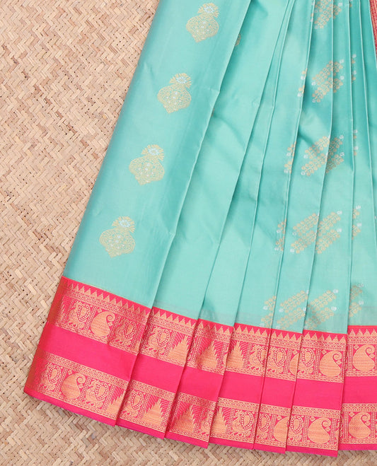 Turquoise Zari Butta Budget Silk Saree