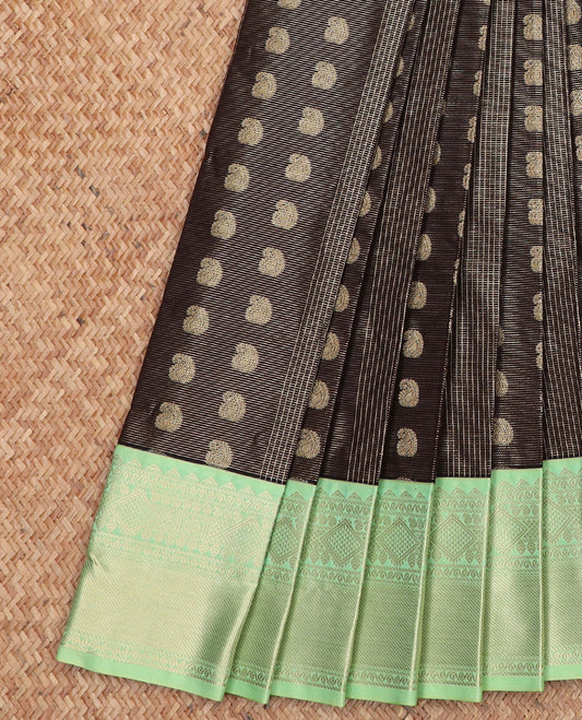 Black jacquard gift saree, contrast traditional zari design border, and jaal pallu