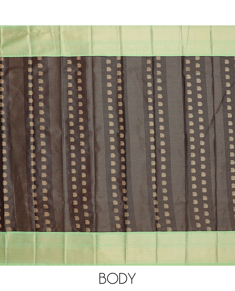 Black jacquard gift saree, contrast traditional zari design border, and jaal pallu