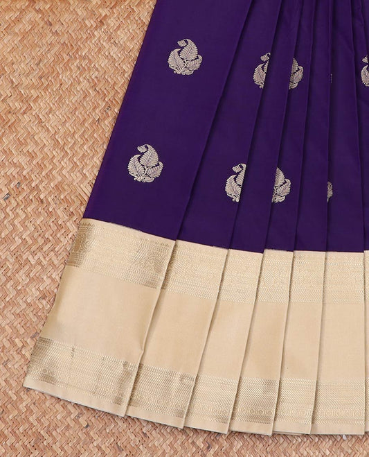 Blue buttas gift saree, contrast traditional zari design rettai pettu border, and jaal pallu