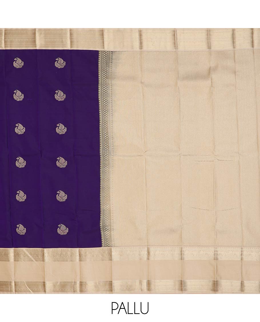 Blue buttas gift saree, contrast traditional zari design rettai pettu border, and jaal pallu