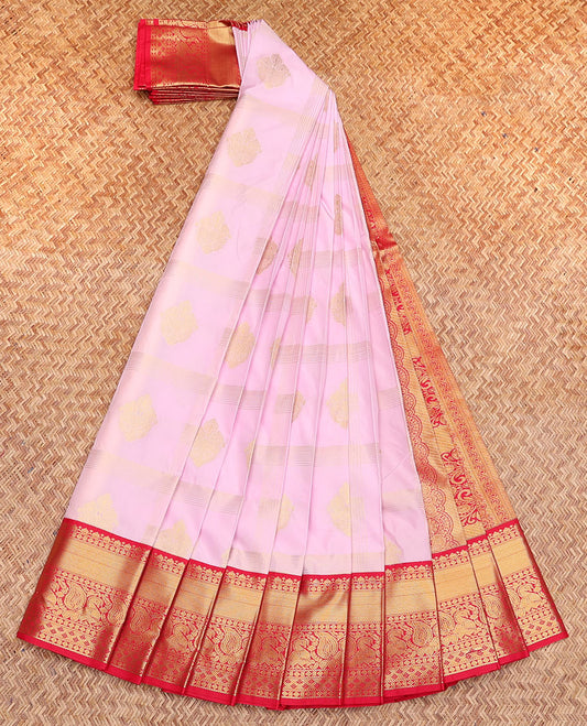 Baby Pink Budget Silk Saree, Sparsely Woven with Zari Designs, Complemented by a Contrast Traditional Border, Intricate Pallu, and a Contrast Blouse
