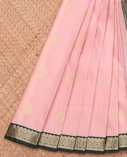 Pink Budget Silk Saree, Sparsely Woven with Zari Buttas, Complemented by a Contrast Traditional Zari Border, Grand Pallu, and a Contrast Blouse