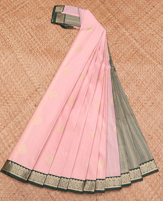 Pink Budget Silk Saree, Sparsely Woven with Zari Buttas, Complemented by a Contrast Traditional Zari Border, Grand Pallu, and a Contrast Blouse