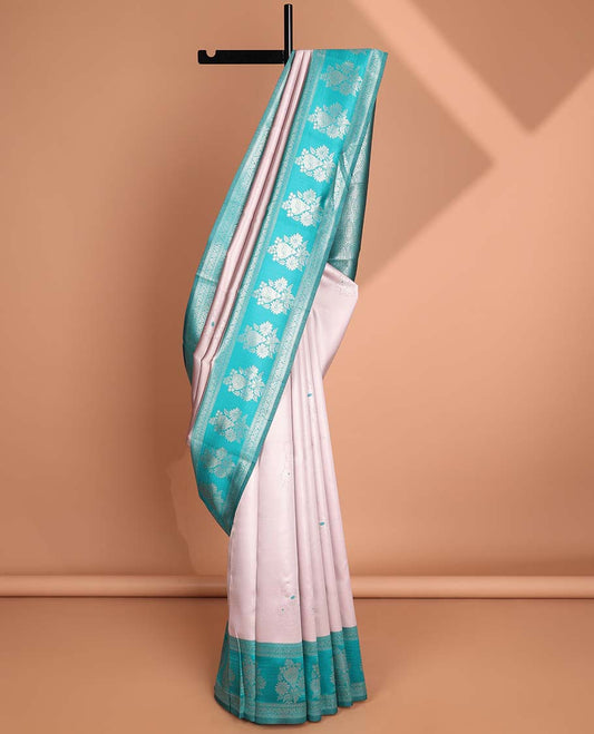 Mauve floral motifs litchi silk saree with contrast floral design border & floral jaal design pallu