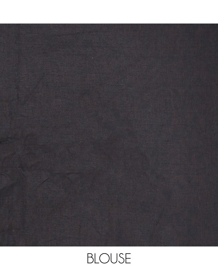 Borderless black & rust color striped Kadhi cotton saree, plain design pallu