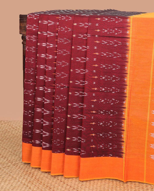 Maroon floral design ikkat cotton saree with contrast border & intricate design pallu
