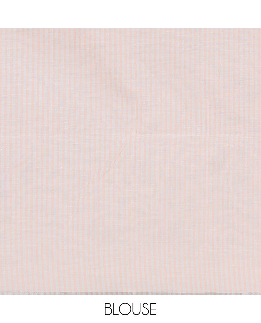 Half-white & orange striped jute cotton saree, zari border & striped pallu