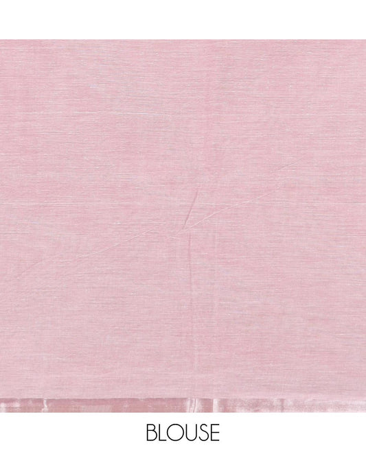 Onion pink plain jute cotton saree, zari border and striped pallu