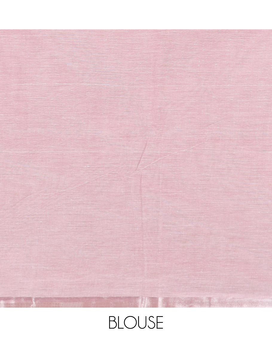 Onion pink plain jute cotton saree, zari border and striped pallu