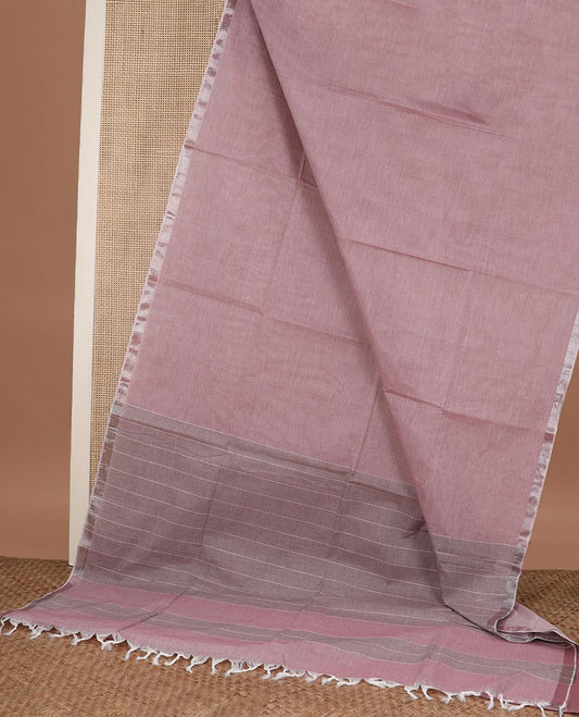 Onion pink plain jute cotton saree, zari border and striped pallu